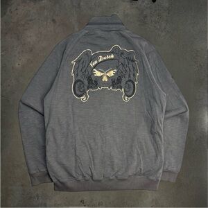 Vintage Y2K Von Dutch Skull Biker Full Zip Up Sweatshirt Grey